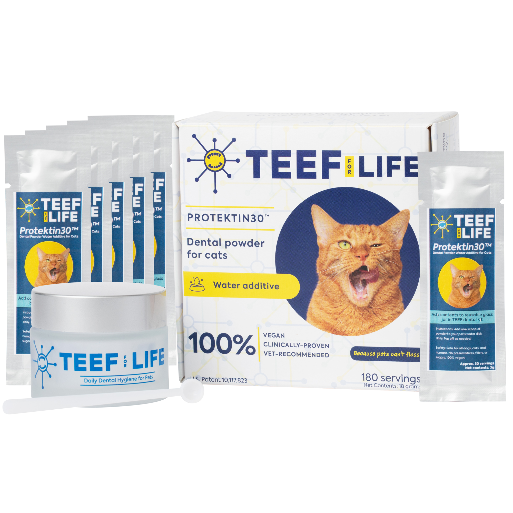 Mondzorgset: TEEF for Life - Protektin30™ - Prebiotisch voedingssupplement, Tandpoeder voor Katten