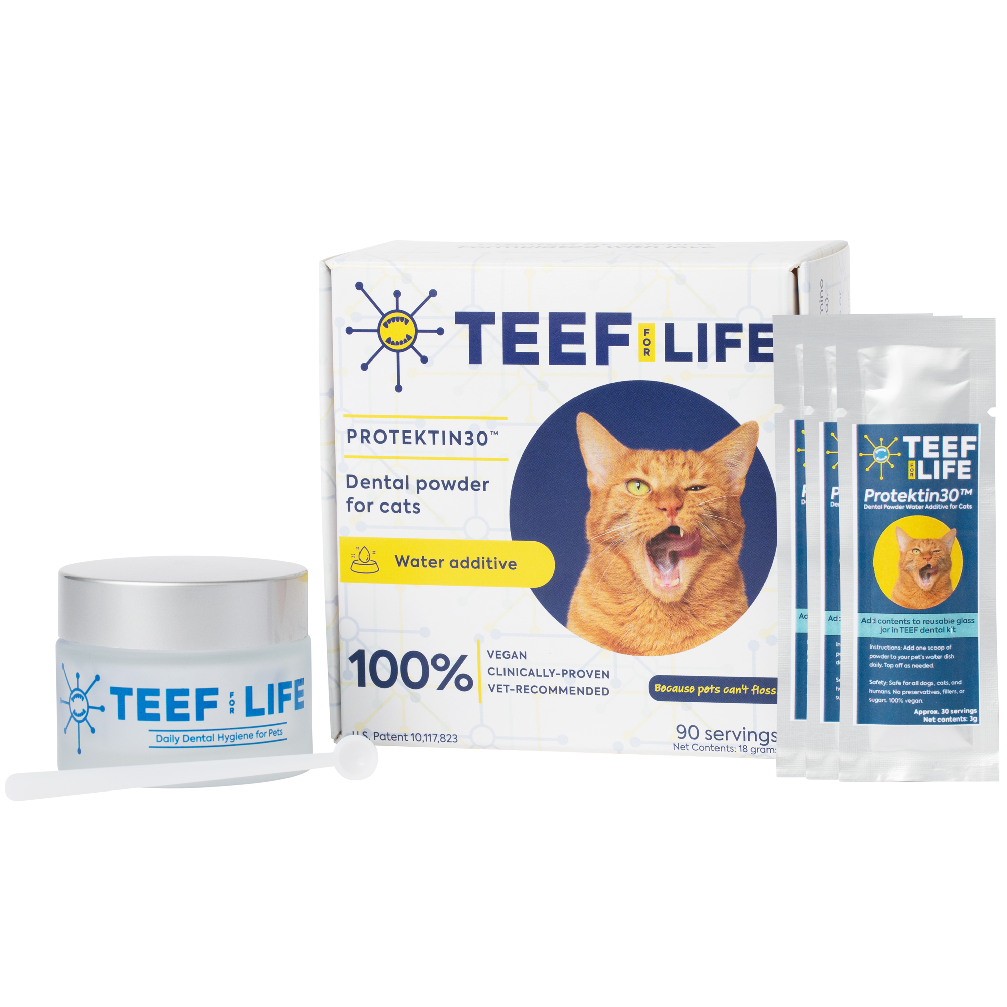 Mondzorgset: TEEF for Life - Protektin30™ - Prebiotisch voedingssupplement, Tandpoeder voor Katten