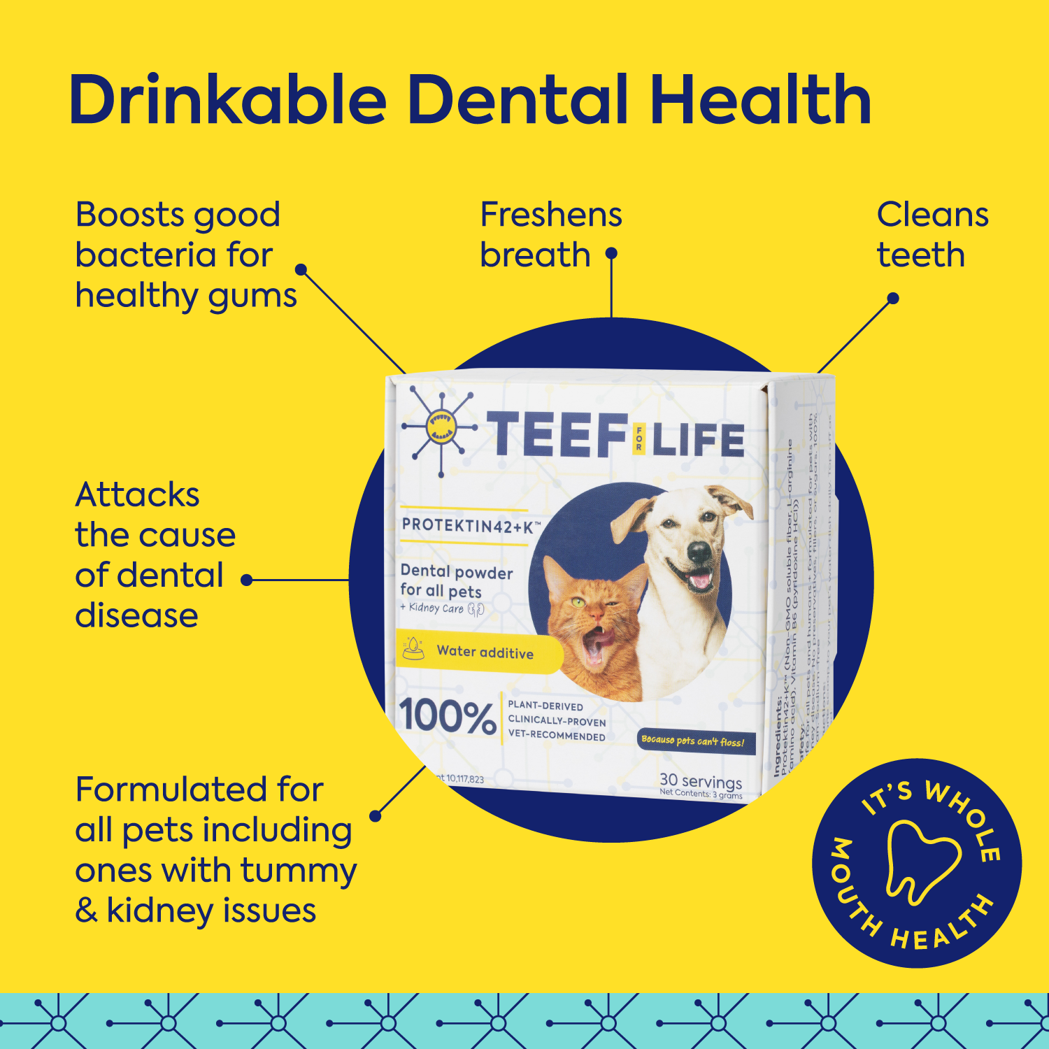 Mondzorgset: TEEF for Life - Protektin42K - Prebiotisch voedingssupplement, Tandpoeder voor ALLE huisdieren (Natriumvrij)