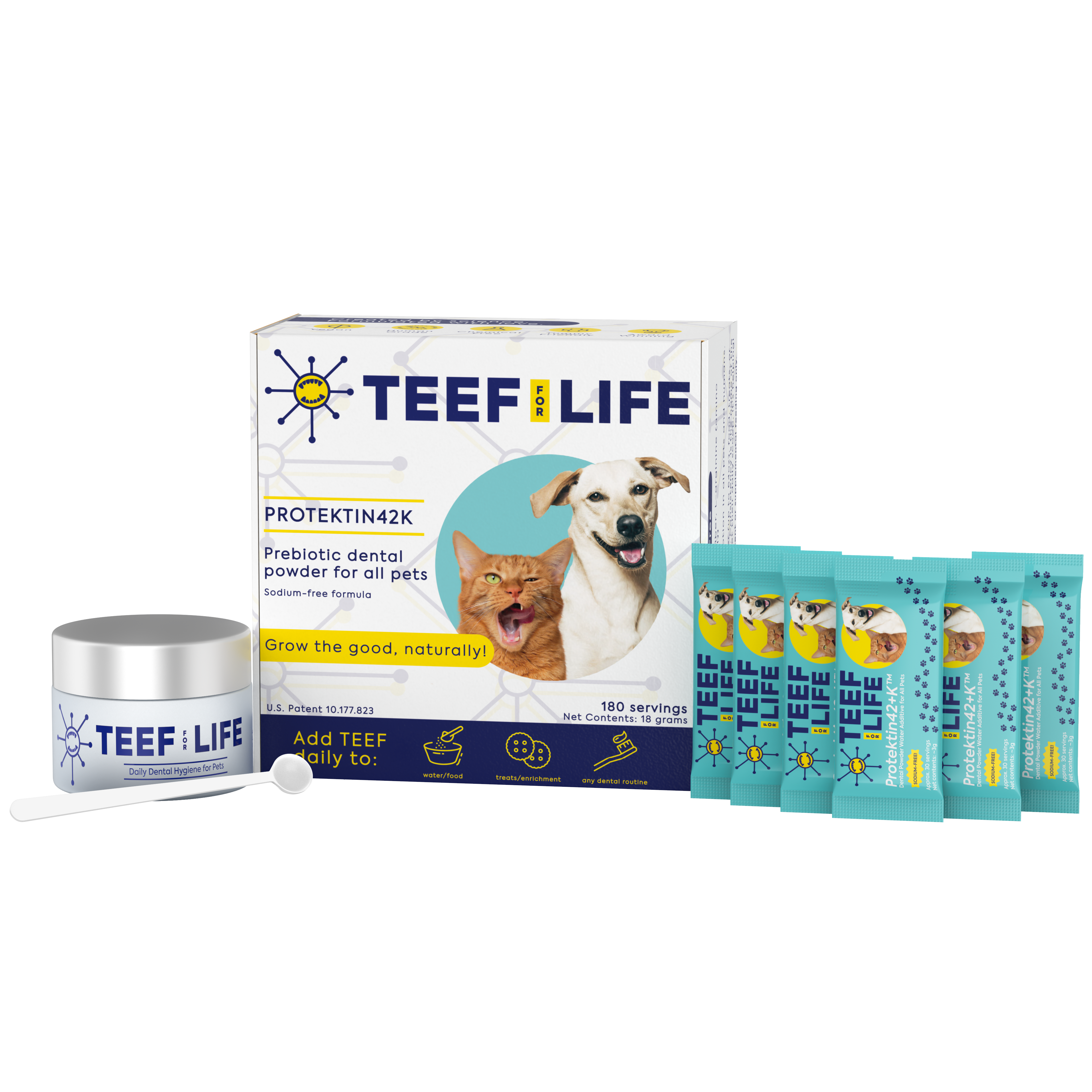 Mondzorgset: TEEF for Life - Protektin42K - Prebiotisch voedingssupplement, Tandpoeder voor ALLE huisdieren (Natriumvrij)