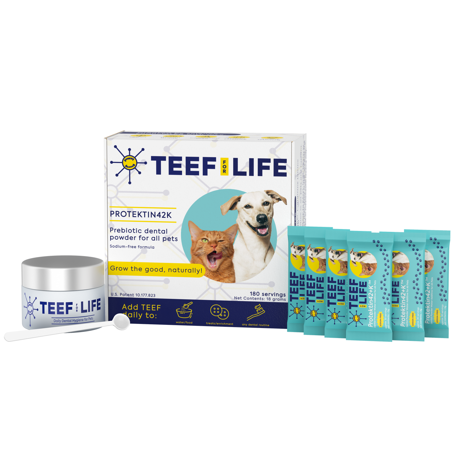 Mondzorgset: TEEF for Life - Protektin42K - Prebiotisch voedingssupplement, Tandpoeder voor ALLE huisdieren (Natriumvrij)