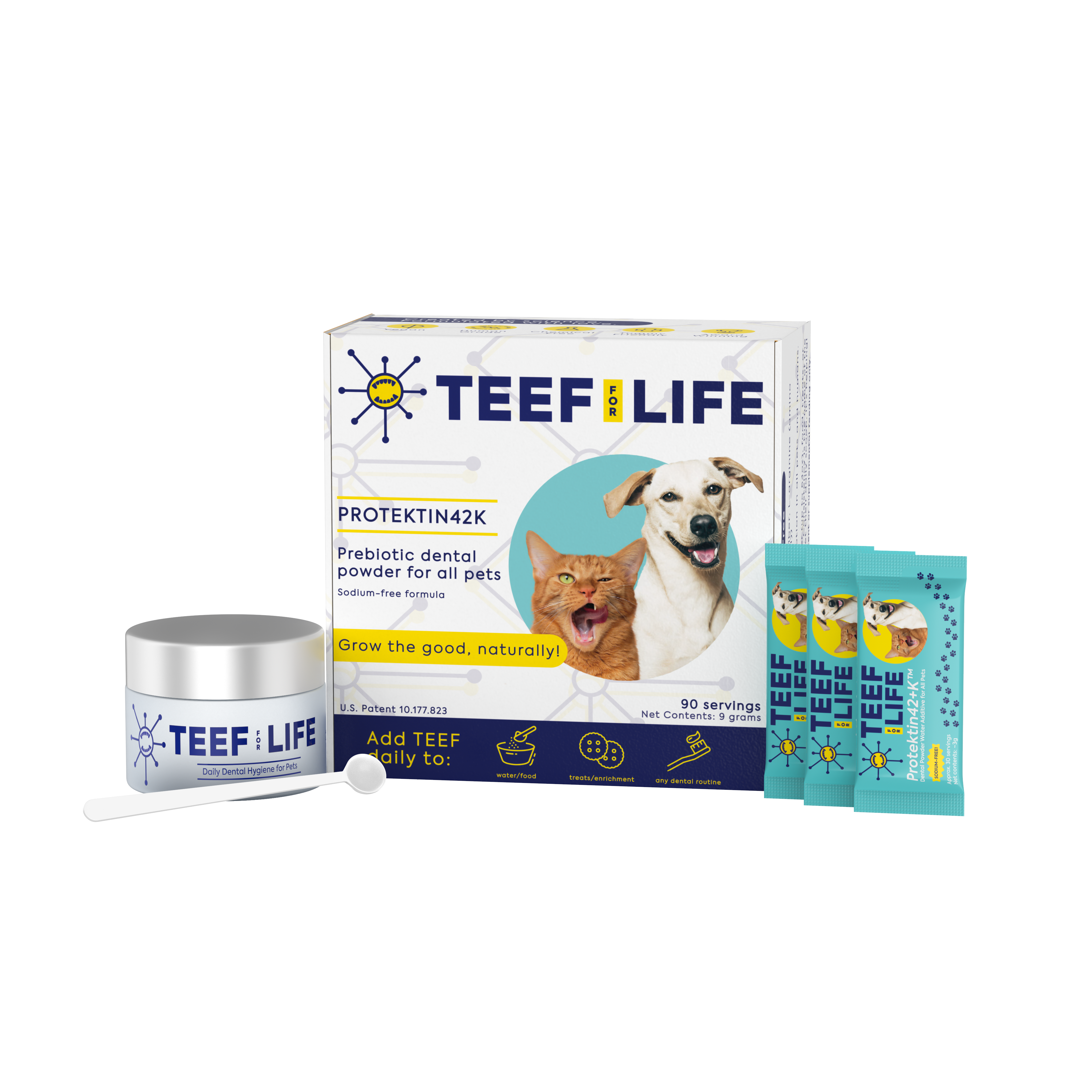 Mondzorgset: TEEF for Life - Protektin42K - Prebiotisch voedingssupplement, Tandpoeder voor ALLE huisdieren (Natriumvrij)