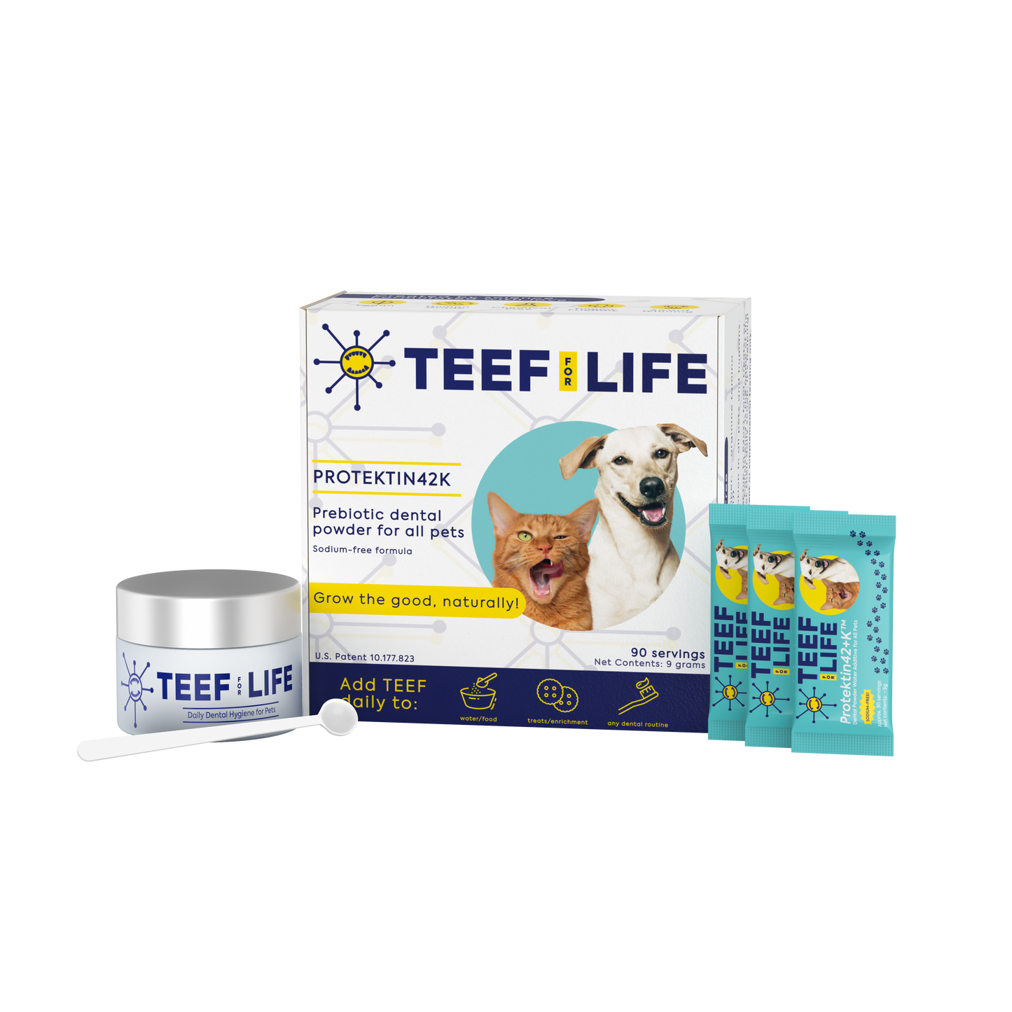 Mondzorgset: TEEF for Life - Protektin42K - Prebiotisch voedingssupplement, Tandpoeder voor ALLE huisdieren (Natriumvrij)