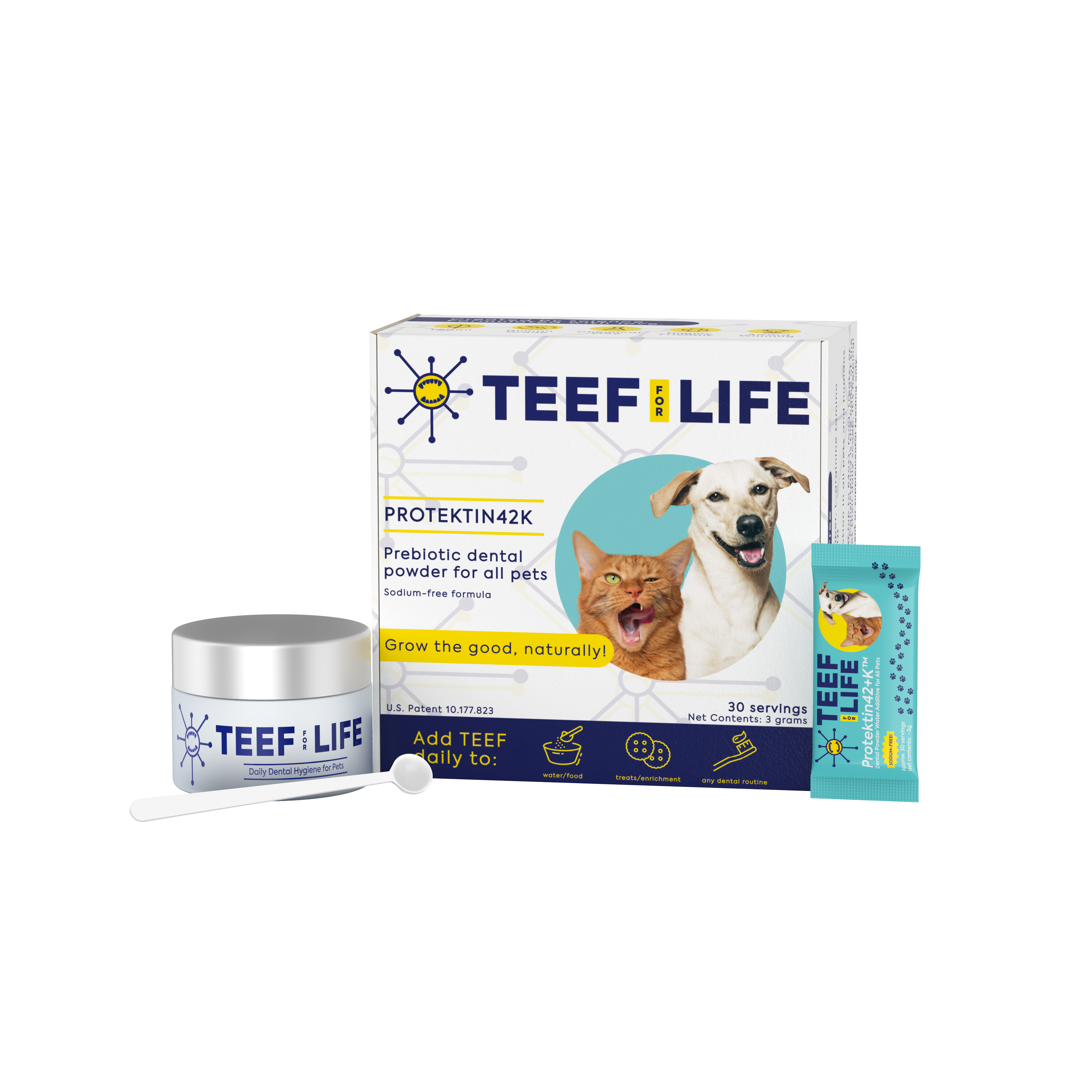 Mondzorgset: TEEF for Life - Protektin42K - Prebiotisch voedingssupplement, Tandpoeder voor ALLE huisdieren (Natriumvrij)